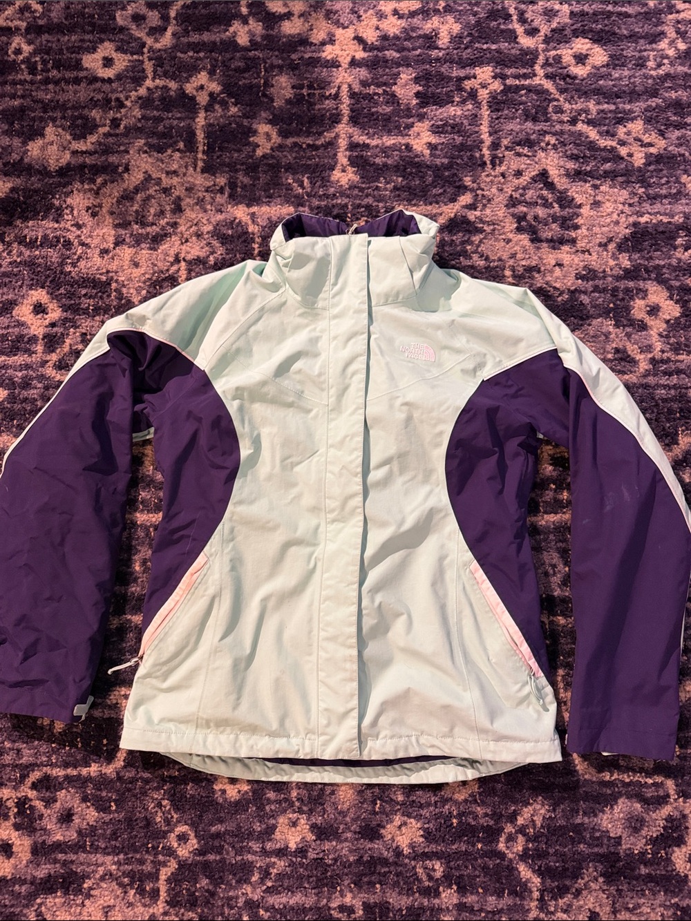 The North Face Two-Tone Mint Green & Purple Kids' Rain Jacket